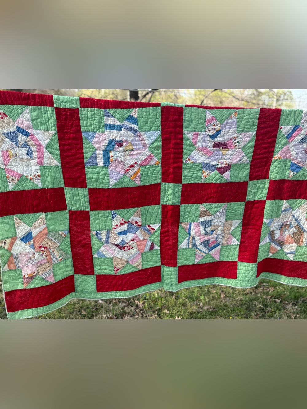 Vintage Hand Sewn Star Patchwork Quilt